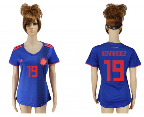 Women's Colombia #19 Hernandez Away Soccer Country Jersey - Click Image to Close